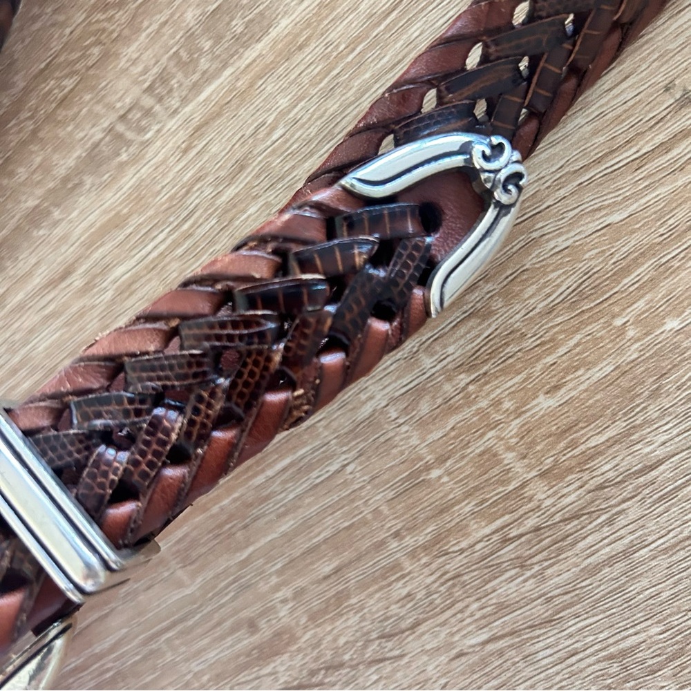 Vintage Woven vertebrae silver brass women’s Brown real Leather Belt L - Picture 8 of 11